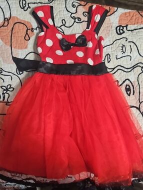 Red Polka Dot Tulle Party Dress with Black Bow
